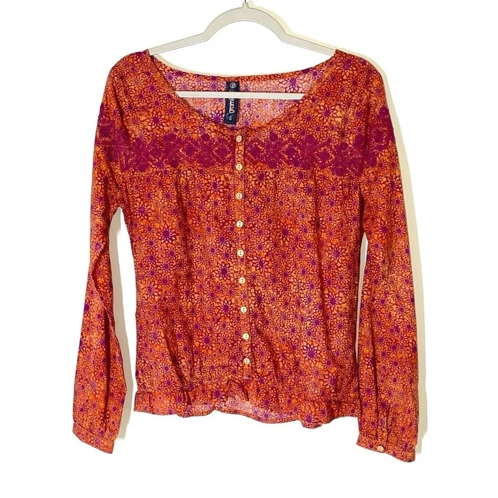Gramicci Floral Embroidered Peasant Blouse Size Small